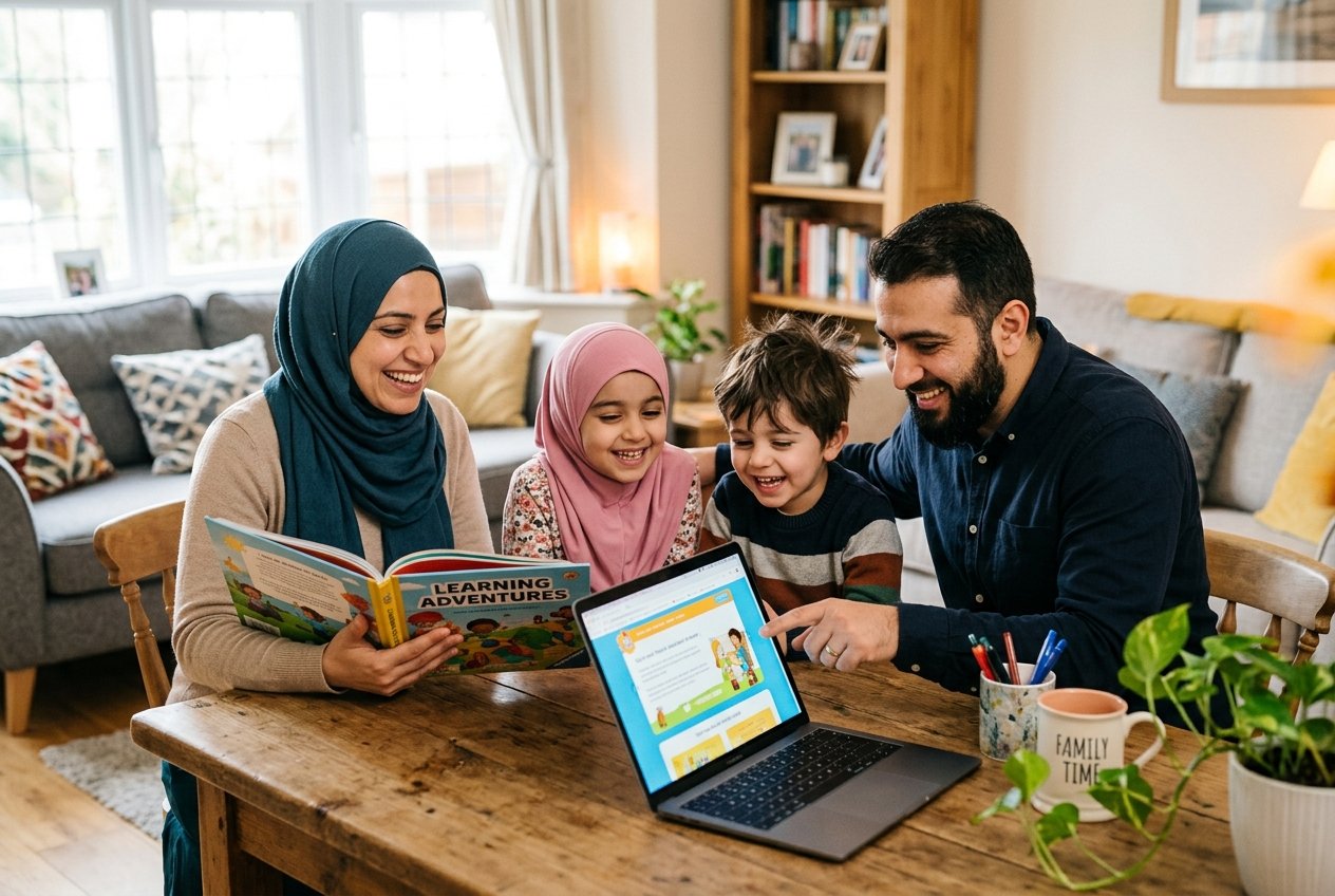 Muslim family learning together
